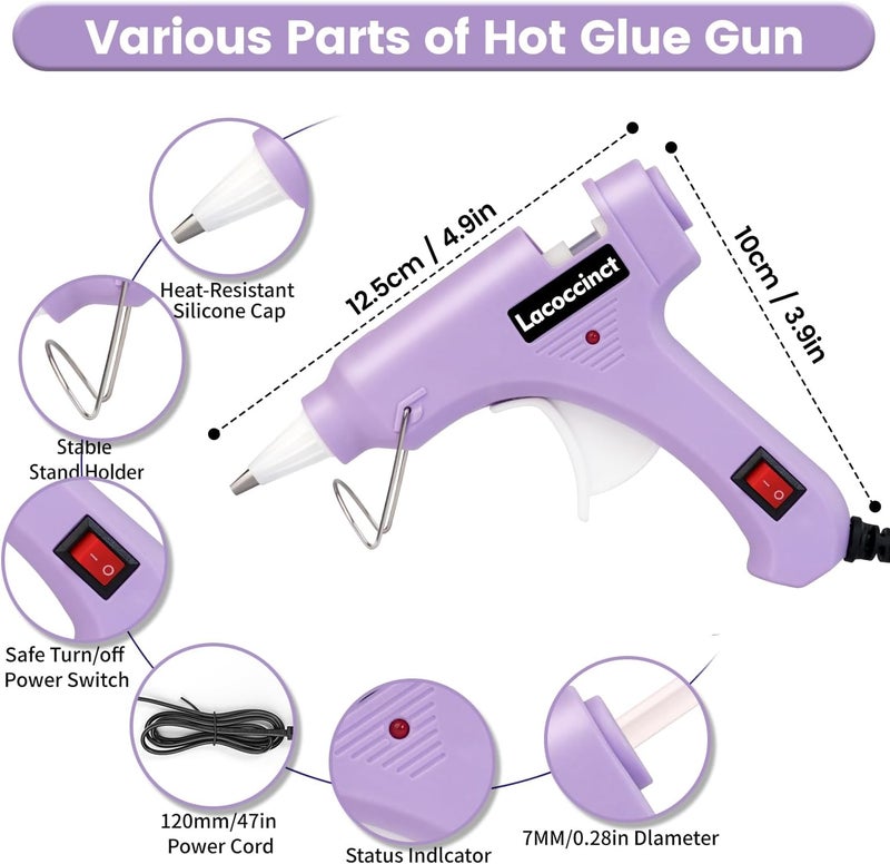 Lacoccinct Hot Glue Gun, Mini Hot Glue Gun Kit with 30 Glue Sticks, Fast Preheating Hot Melt for School Crafts DIY Arts and Quick Home Repairs, 20w Light Purple - Image 2
